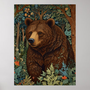 Retro brunbjörnsverk, boho woodland poster