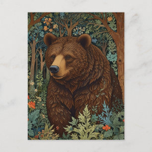 Retro brunbjörnsverk, boho woodland vykort