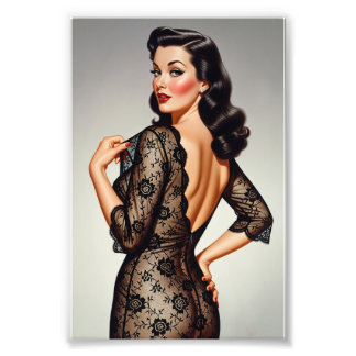 Retro Brunette Pin-up Girl 50's Glamour Style Fototryck