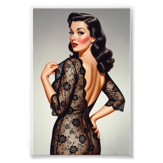 Retro Brunette Pin-up Girl 50's Glamour Style Fototryck (Framsidan)