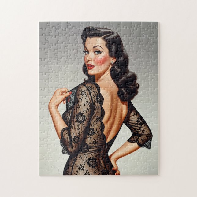 Retro Brunette Pin-up Girl 50's Glamour Style Pussel (Vertikal)