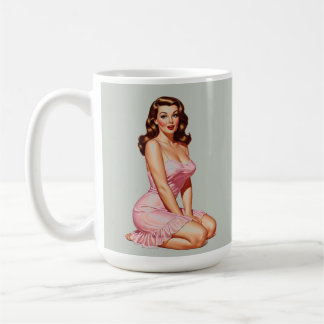 Retro Brunette Pin-up Girl in Rosa Kaffemugg
