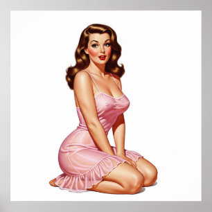Retro Brunette Pin-up Girl in Rosa Poster