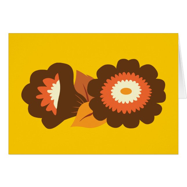 Retro bruntblommor hälsningskort (Framsidan Horizontal)