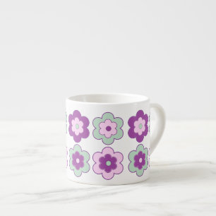 Retro Bubbelblommor (Lila och Grön) Mönster Espressomugg
