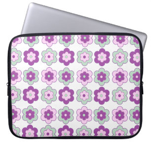 Retro Bubbelblommor (Lila och Grön) Mönster Laptop Fodral