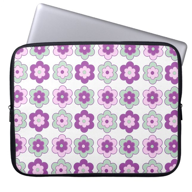 Retro Bubbelblommor (Lila och Grön) Mönster Laptop Fodral (Framsidan)