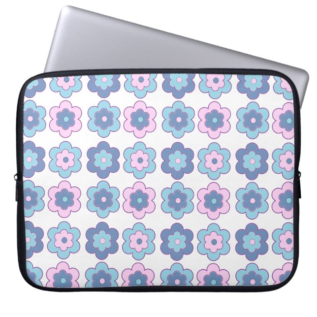 Retro bubbelblommor (rosa och blå) Mönster Laptop Fodral (Framsidan)