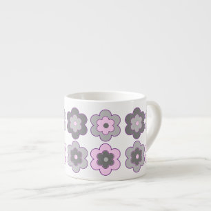 Retro Bubbelblommor (Rosa och Grå) Mönster Espressomugg