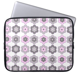 Retro Bubbelblommor (Rosa och Grå) Mönster Laptop Fodral