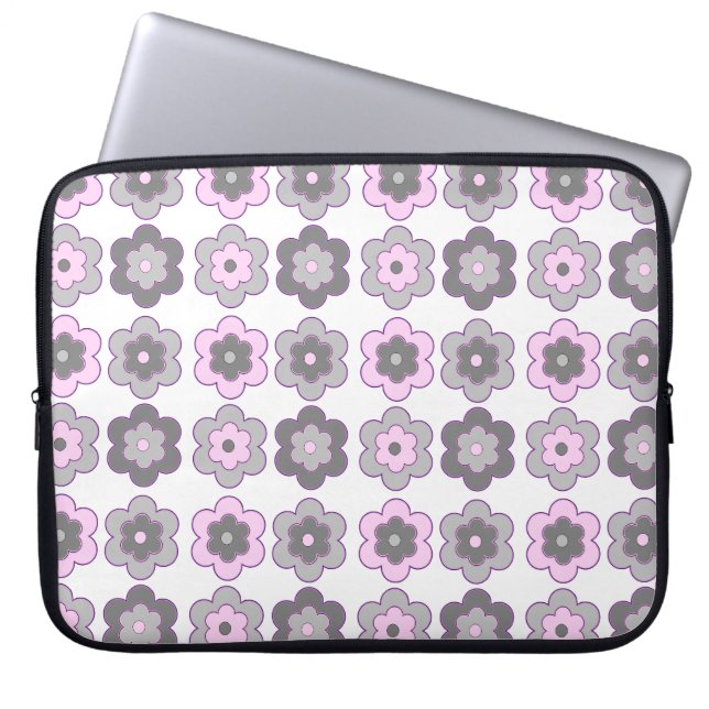 Retro Bubbelblommor (Rosa och Grå) Mönster Laptop Fodral (Framsidan)