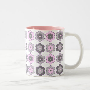 Retro Bubbelblommor (rosa och grå) Mönster Två-Tonad Mugg