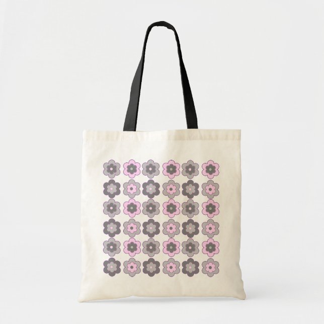 Retro Bubbelblommor (Rosa och Grå) Mönster Tygkasse (Framsidan)