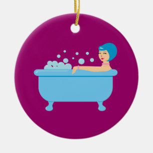 Retro Bubble Bath Girl Julgransprydnad Keramik