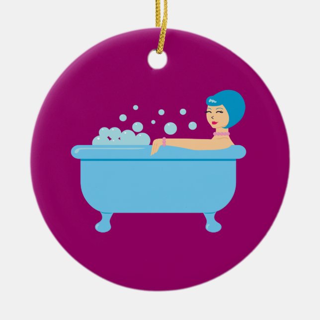 Retro Bubble Bath Girl Julgransprydnad Keramik (Framsidan)