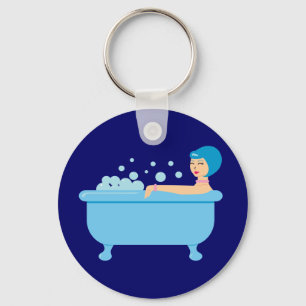 Retro Bubble Bath Girl Nyckelring