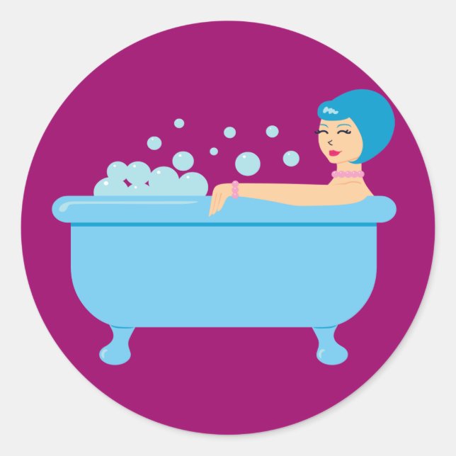 Retro Bubble Bath Girl Runt Klistermärke (Framsida)