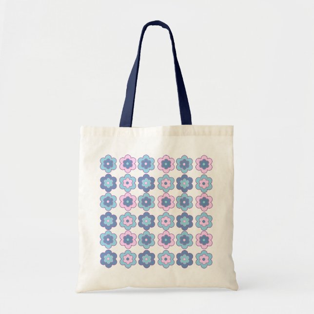 Retro Bubble Flowers (Pink and Blue) Pattern Tygkasse (Framsidan)