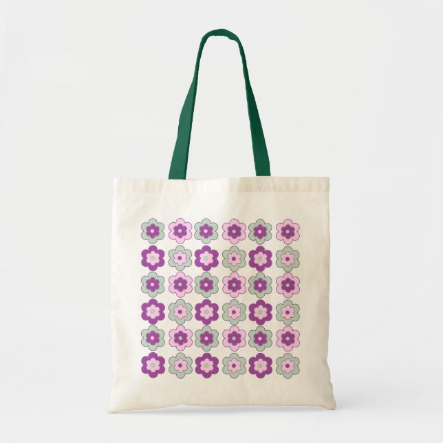 Retro Bubble Flowers (Purple and Green) Pattern Tygkasse (Framsidan)