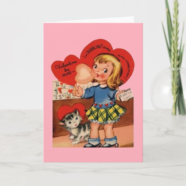 Retro Bubble Gum Valentine Day Card Helgkort (Framsida)