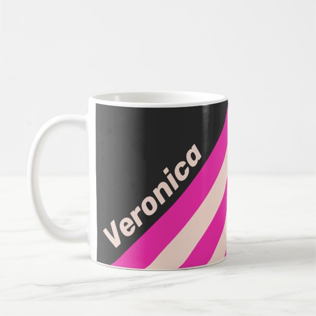 Retro Bubblegum Ränder med Namn Kaffemugg (Vänster)