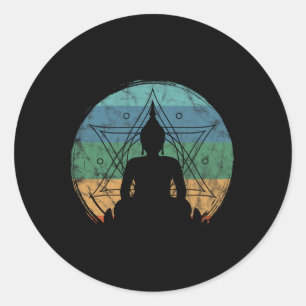 Retro Buddha Buddhistisk Yoga Andlig Meditation Ze Runt Klistermärke