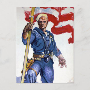 Retro Buff Navy Sailor Patriotic Fighting Man Vykort