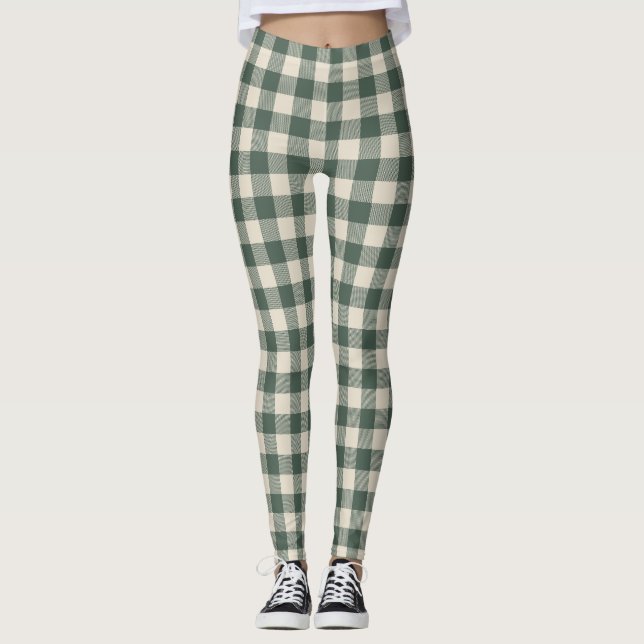 Retro Buffalo Play Tartan Mönster Forest Grönt    Leggings (Framsida)