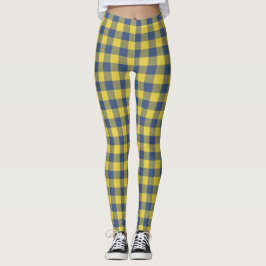 Retro Buffalo Play Tartan Mönster Gult Blue Leggings