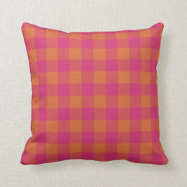 Retro Buffalo Play Tartan Mönster Rosa och Orange Kudde