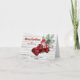 Retro Buffalo Red Lastbil Gnomes Rustic jul Kort