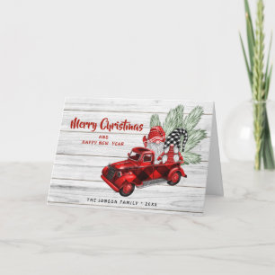 Retro Buffalo Red Lastbil Gnomes Rustic jul Kort