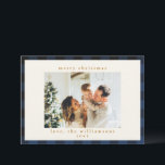 Retro Buffalo-rutig tartanmönster i marinblått och Julkort<br><div class="desc">Retro Buffalo-rutig tartanmönster i marinblått och svart julkort</div>