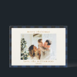 Retro Buffalo-rutig tartanmönster i marinblått och Julkort<br><div class="desc">Retro Buffalo-rutig tartanmönster i marinblått och svart julkort</div>