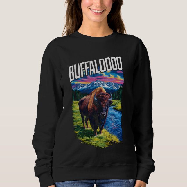 Retro Buffalo Sunset Lucky Casino Slots Buffalooo T Shirt (Framsida)