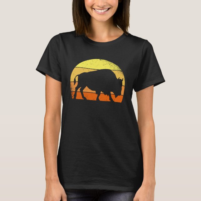 Retro Buffalo Vild Animal I Sundown Bison T Shirt (Framsida)