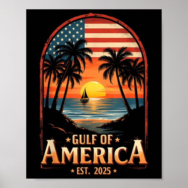 Retro Bukt of USA Est 2025 Flagga Coastal VI Poster (Framsidan)