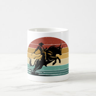 Retro Bull Riding Sunset Western Art Magisk Mugg