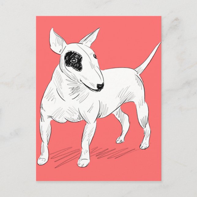Retro Bull Terrier Doodle på Peach Background Vykort (Framsida)