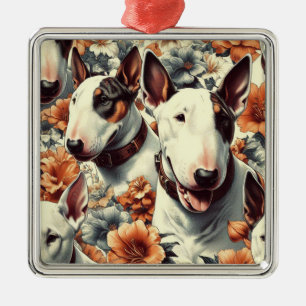 Retro Bull Terrier Sömlös målning Julgransprydnad Metall