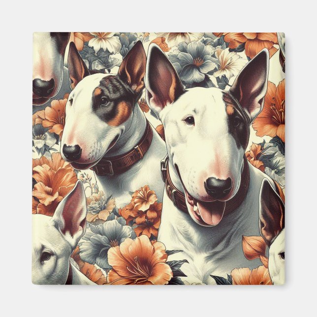 Retro Bull Terrier Sömlös målning Magnet (Framsidan)
