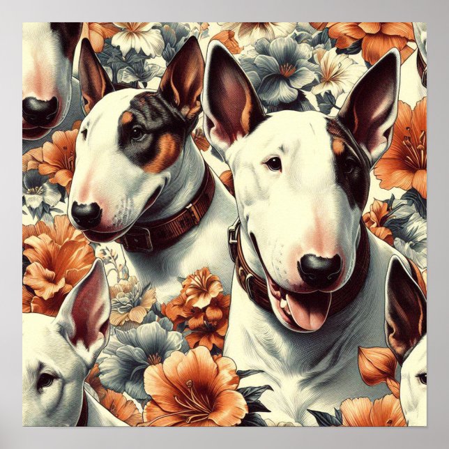 Retro Bull Terrier Sömlös målning Poster (Framsidan)