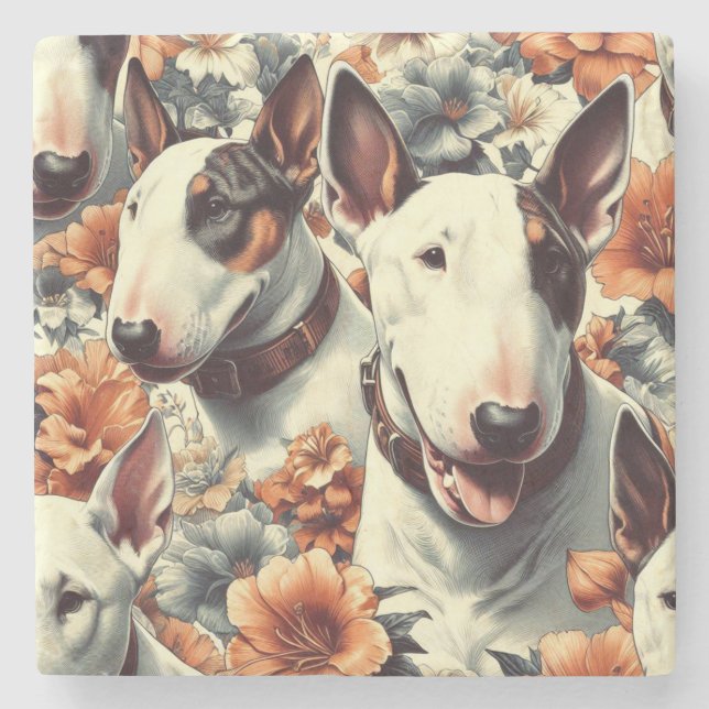 Retro Bull Terrier Sömlös målning Stenunderlägg (Framsidan)