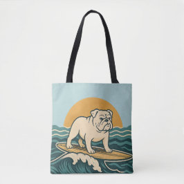 Retro Bulldog Surfer | Blue Surf Dog Graphic Beach Tygkasse