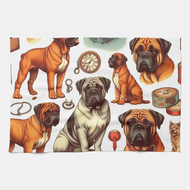 Retro Bullmastiff Seamless Kökshandduk (Horisontell)