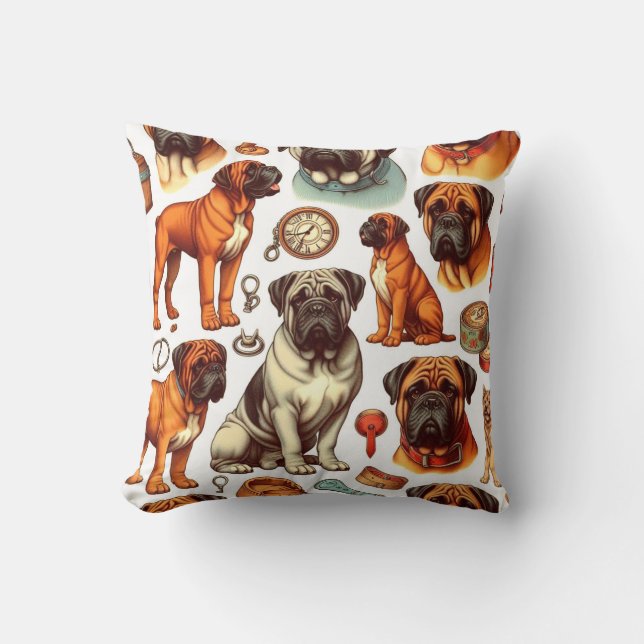 Retro Bullmastiff Seamless Kudde (Framsida)