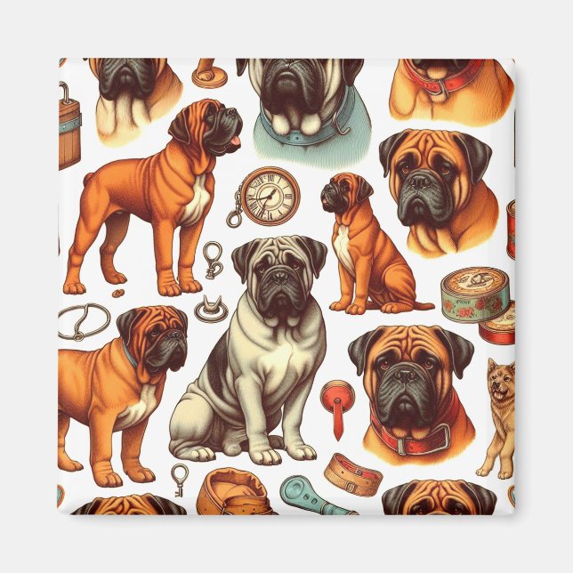 Retro Bullmastiff Seamless Magnet (Framsidan)