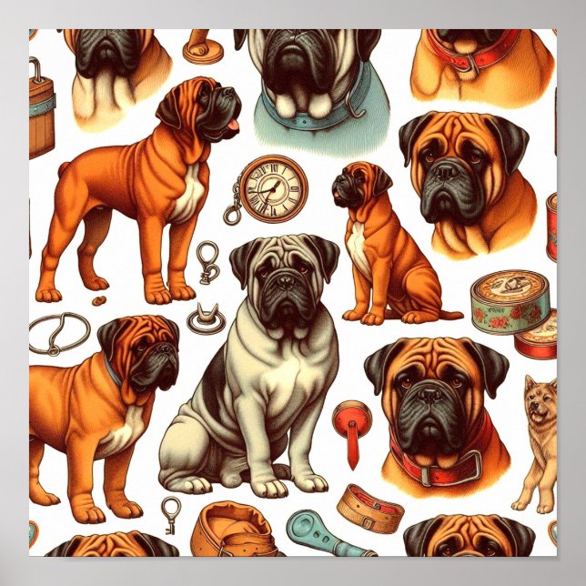 Retro Bullmastiff Seamless Poster (Framsidan)