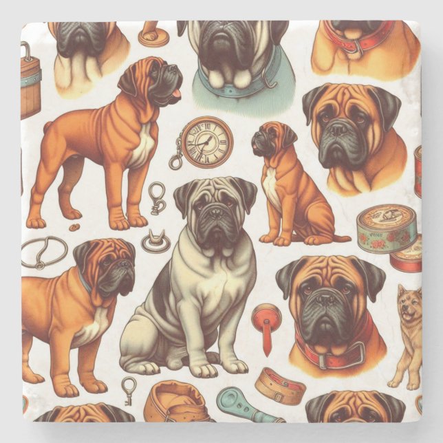 Retro Bullmastiff Seamless Stenunderlägg (Framsidan)