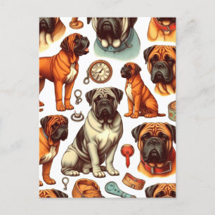 Retro Bullmastiff Seamless Vykort